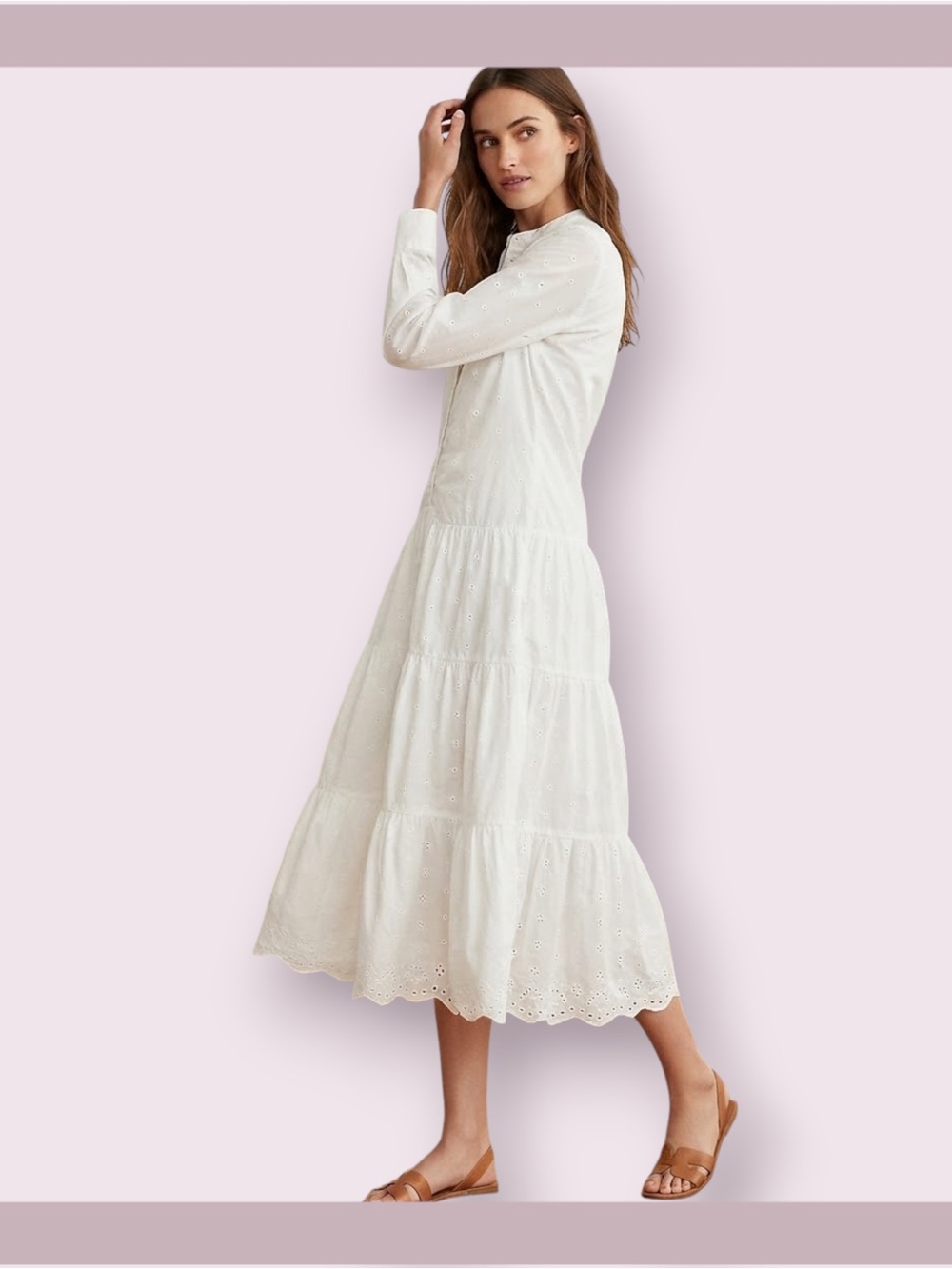 Lauren Ralph Lauren White Embroidered Eyelet Tiered Shirt Dress